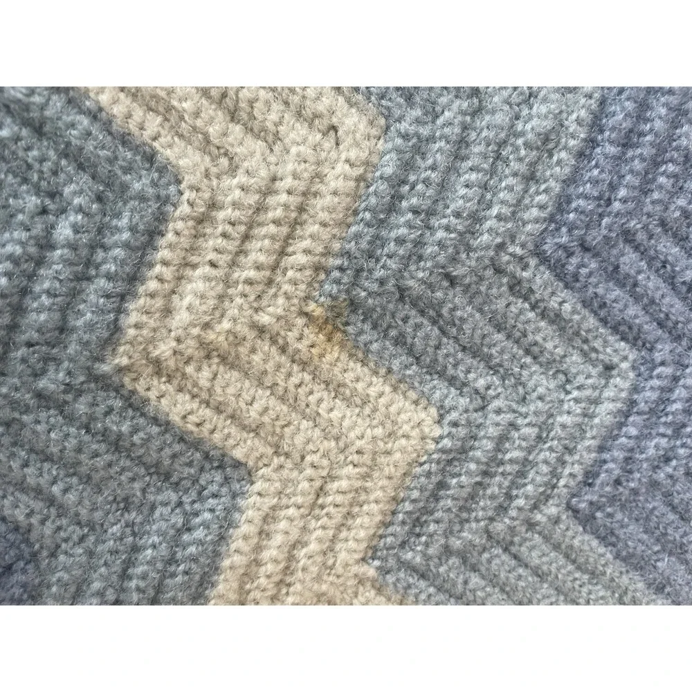 Vtg Blue Chevron Crochet Afghan 70's Boho Hippie Fringe Lap Blanket Throw 44x47